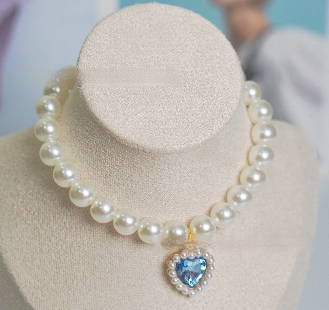HKM-077395 Pearl Necklace Love Gem Cat Collar
