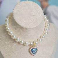HKM-077395 Pearl Necklace Love Gem Cat Collar