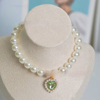 HKM-077395 Pearl Necklace Love Gem Cat Collar