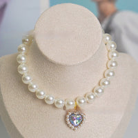 HKM-077395 Pearl Necklace Love Gem Cat Collar