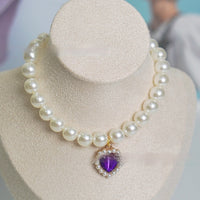 HKM-077395 Pearl Necklace Love Gem Cat Collar