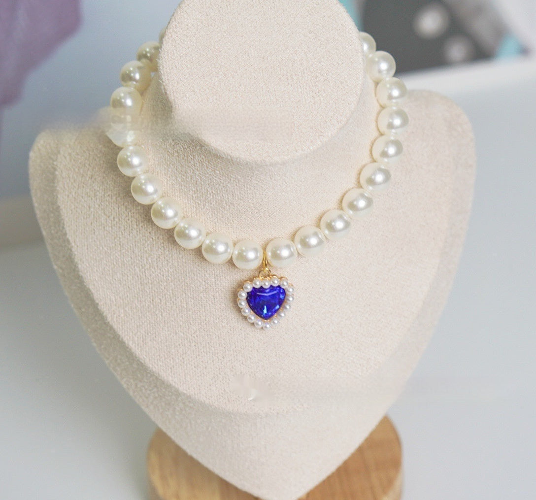 HKM-077395 Pearl Necklace Love Gem Cat Collar