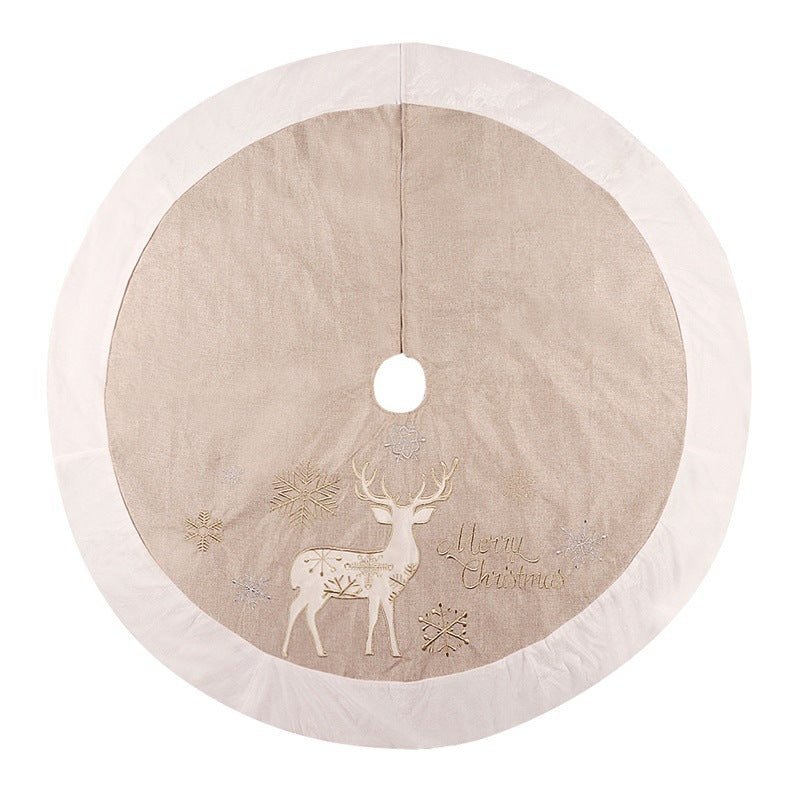 HKM-077459 48-Inch Gold and White Linen Christmas Tree Skirt for Holiday Decor