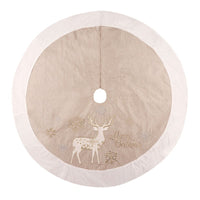 HKM-077459 48-Inch Gold and White Linen Christmas Tree Skirt for Holiday Decor