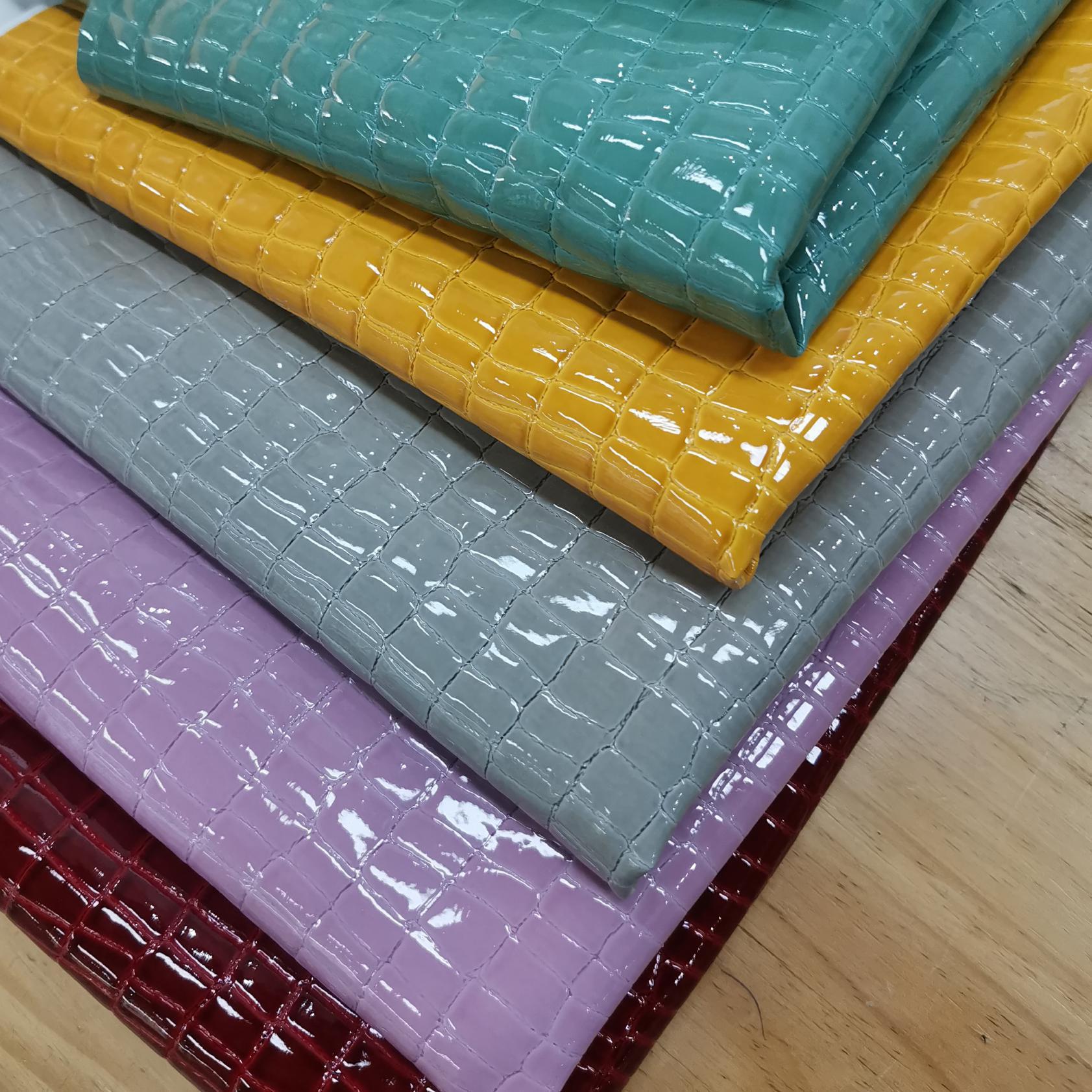 HKM-077523 Bubble Gum High-Gloss PU Leather Fabric - 140cm Wide, Stone Texture