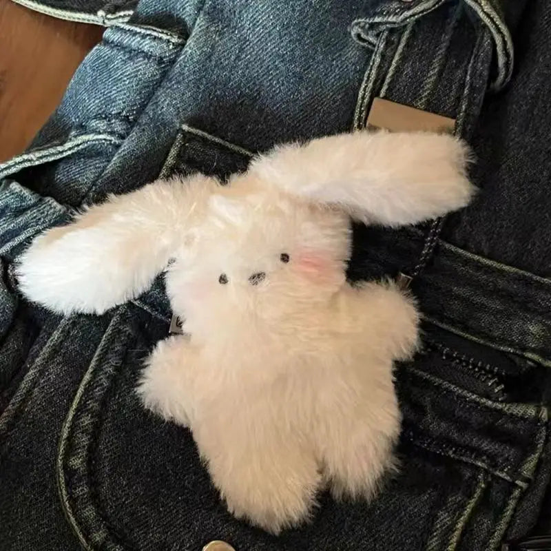 HKM-077523 Cute Cream Plush Rabbit Keychain Pendant for Keys - Soft Fluffy Bunny Doll Decor