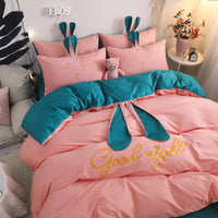 HKM-077523 Cute Rabbit & Bear Four-Piece Pure Cotton Bedding Set in Multiple Colors