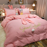 HKM-077523 Cute Rabbit & Bear Four-Piece Pure Cotton Bedding Set in Multiple Colors