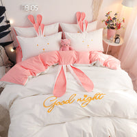 HKM-077523 Cute Rabbit & Bear Four-Piece Pure Cotton Bedding Set in Multiple Colors