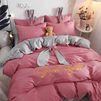 HKM-077523 Cute Rabbit & Bear Four-Piece Pure Cotton Bedding Set in Multiple Colors