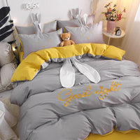 HKM-077523 Cute Rabbit & Bear Four-Piece Pure Cotton Bedding Set in Multiple Colors