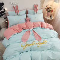 HKM-077523 Cute Rabbit & Bear Four-Piece Pure Cotton Bedding Set in Multiple Colors