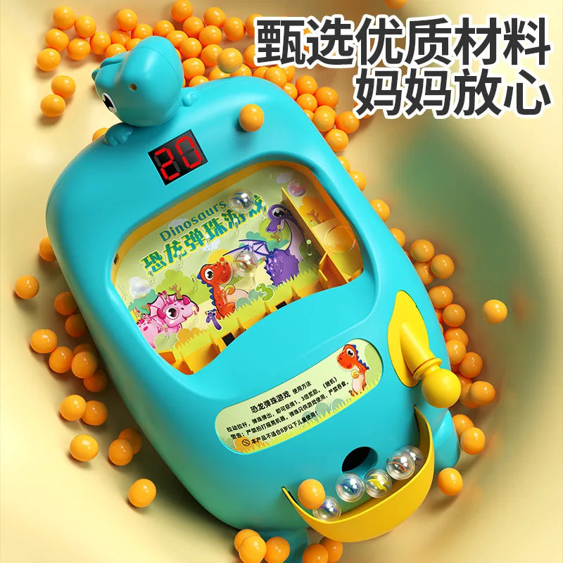 HKM-077843 Dinosaur Pinball Game Machine - Kids Pull Rod Glass Bead Educational Toy for Ages 2 and Up
