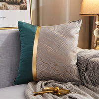 HKM-077971 Luxury Modern Lightweight Silk Satin Sofa Cushion Cover – Geometric Patterns and Metallic Colors