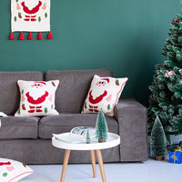 HKM-078163 Christmas Themed Embroidered Cotton Pillowcase - Lantern & Santa Claus Design, 45x45cm