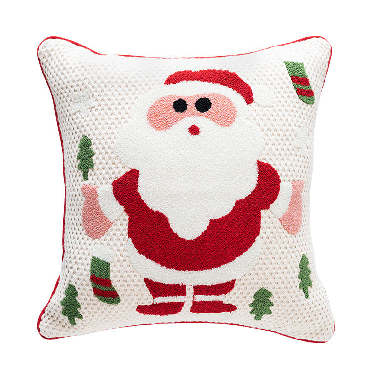 HKM-078163 Christmas Themed Embroidered Cotton Pillowcase - Lantern & Santa Claus Design, 45x45cm