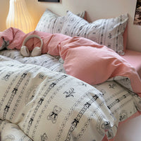 HKM-078163 Washed Brushed Three-Piece Bedding Set with Plant and Flower Design
