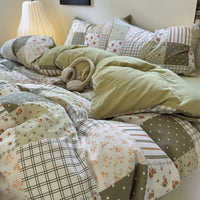HKM-078163 Washed Brushed Three-Piece Bedding Set with Plant and Flower Design