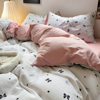HKM-078163 Washed Brushed Three-Piece Bedding Set with Plant and Flower Design