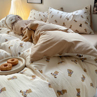 HKM-078163 Washed Brushed Three-Piece Bedding Set with Plant and Flower Design