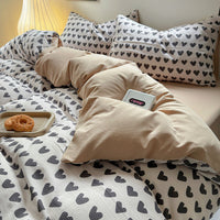 HKM-078163 Washed Brushed Three-Piece Bedding Set with Plant and Flower Design
