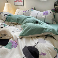HKM-078163 Washed Brushed Three-Piece Bedding Set with Plant and Flower Design