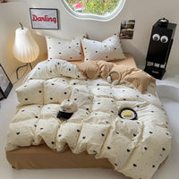 HKM-078163 Washed Brushed Three-Piece Bedding Set with Plant and Flower Design