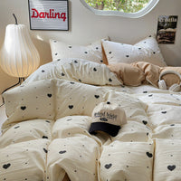HKM-078163 Washed Brushed Three-Piece Bedding Set with Plant and Flower Design