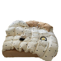 HKM-078163 Washed Brushed Three-Piece Bedding Set with Plant and Flower Design