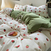 HKM-078163 Washed Brushed Three-Piece Bedding Set with Plant and Flower Design