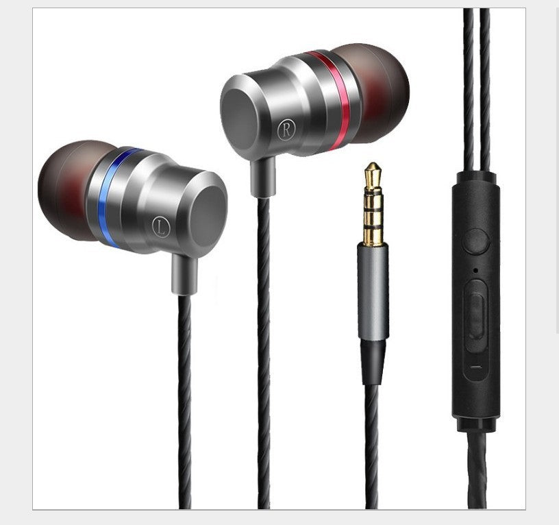 HKM-078227 In-Ear Wired Headphones with Subwoofer and Wheat Line - FM-036, Available in Silver, Light Purple, Gold, and Red