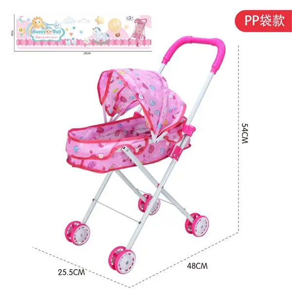 Cute Mini Baby Doll Stroller Toy for Pretend Play Ages 2-7, Made of Durable Plastic, Ideal for Girls