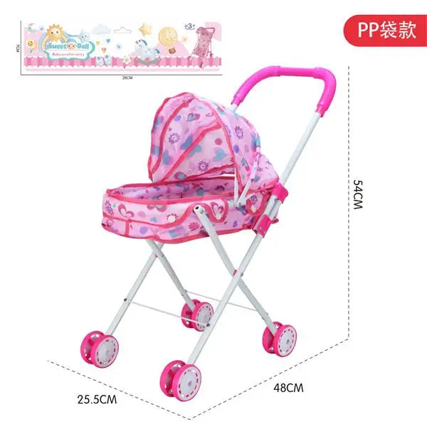 Cute Mini Baby Doll Stroller Toy for Pretend Play Ages 2-7, Made of Durable Plastic, Ideal for Girls