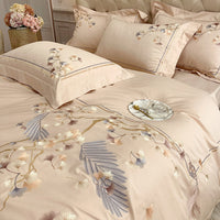 HKM-078675 Chinese Style 100% Long Staple Cotton Floral Embroidered Four-Piece Bedding Set