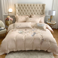 HKM-078675 Chinese Style 100% Long Staple Cotton Floral Embroidered Four-Piece Bedding Set