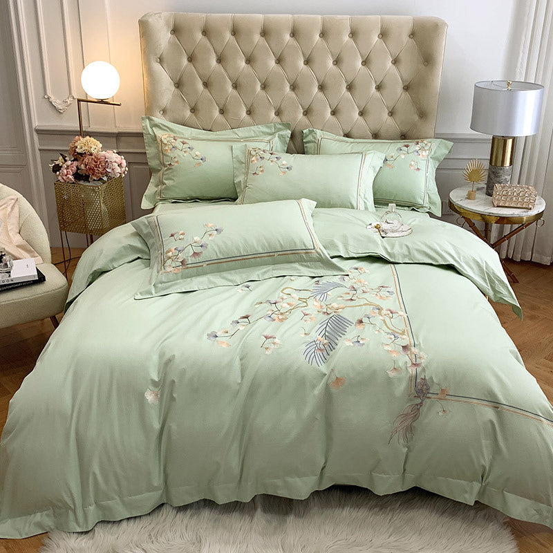 HKM-078675 Chinese Style 100% Long Staple Cotton Floral Embroidered Four-Piece Bedding Set