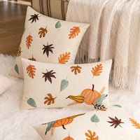 HKM-078803 Autumn Maple Leaf Pumpkin Embroidered Cushion Pillowcase for Living Room