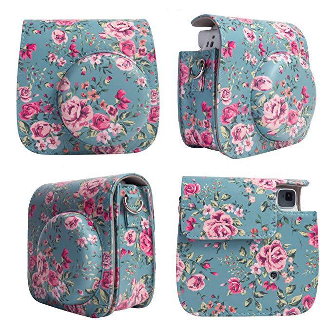 HKM-078867 Rose PU Leather Digital Camera Bag for Polaroid Mini 8/8+/9 with Shoulder Strap