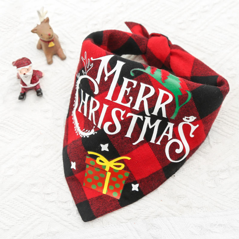 HKM-078931 Double-Layer Cotton Pet Triangle Scarf - Reversible Design in Red/Black and Green/Black Patterns