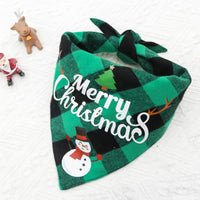 HKM-078931 Double-Layer Cotton Pet Triangle Scarf - Reversible Design in Red/Black and Green/Black Patterns