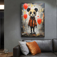 HKM-078931 Handmade Oil Painting Canvas - Graffiti Panda Wall Art for Children's Room, Unstretched & Frameless