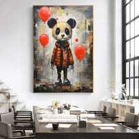 HKM-078931 Handmade Oil Painting Canvas - Graffiti Panda Wall Art for Children's Room, Unstretched & Frameless