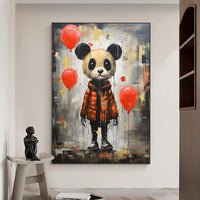 HKM-078931 Handmade Oil Painting Canvas - Graffiti Panda Wall Art for Children's Room, Unstretched & Frameless