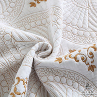 HKM-078995 European-Style Double Thick Cotton Embroidery Bed Cover Set with Pillowcases - Solid Color 3-Piece Set