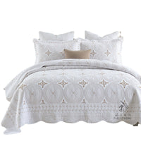 HKM-078995 European-Style Double Thick Cotton Embroidery Bed Cover Set with Pillowcases - Solid Color 3-Piece Set