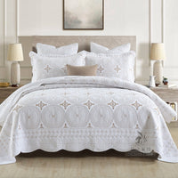 HKM-078995 European-Style Double Thick Cotton Embroidery Bed Cover Set with Pillowcases - Solid Color 3-Piece Set