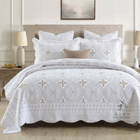 HKM-078995 European-Style Double Thick Cotton Embroidery Bed Cover Set with Pillowcases - Solid Color 3-Piece Set