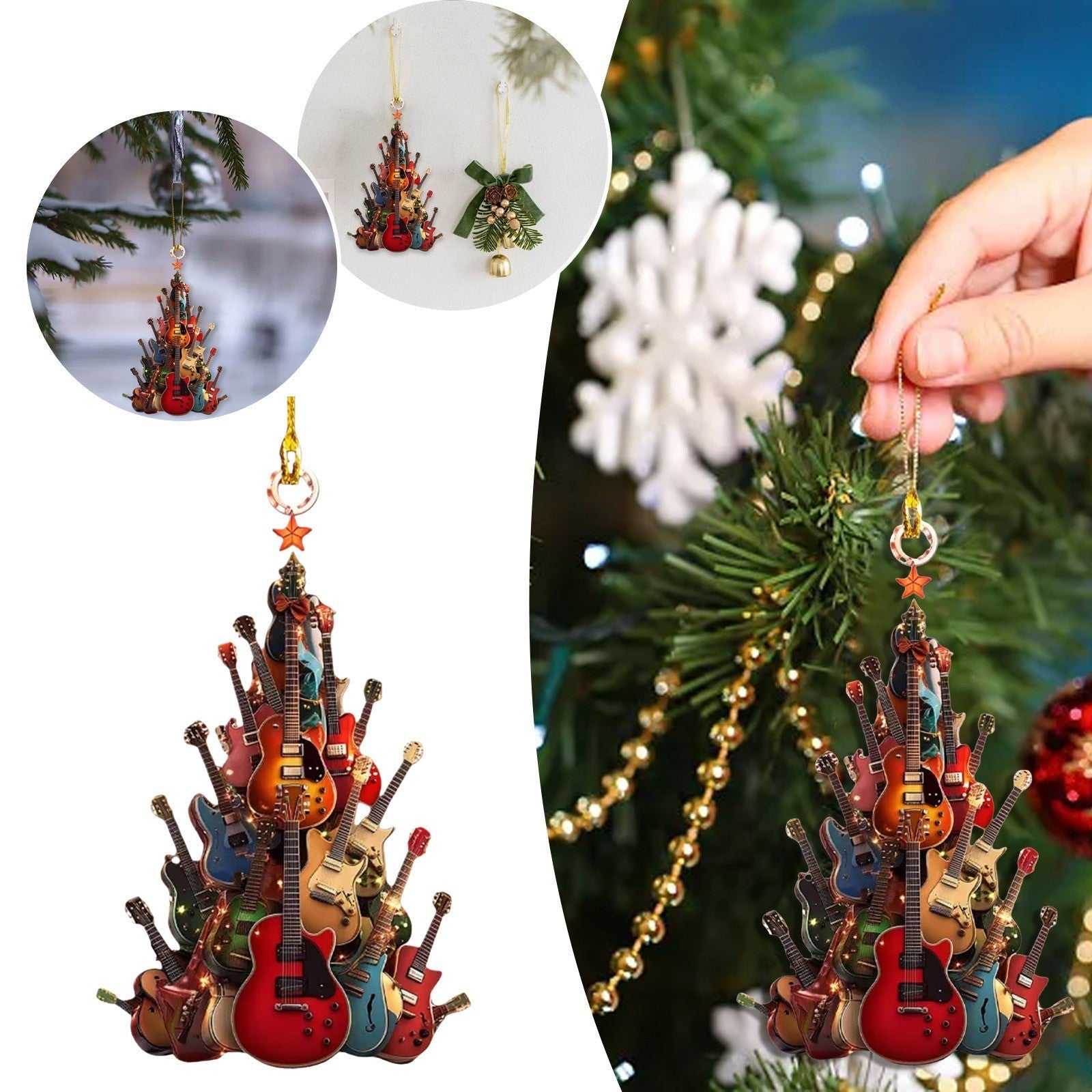 HKM-079123 Guitar-Shaped Acrylic Christmas Tree Decoration Pendant