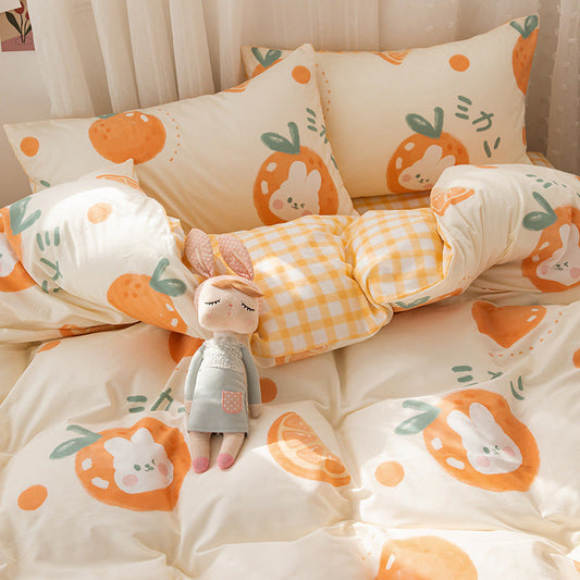 HKM-079315 Pure Cotton Four-Piece Cartoon Bedding Set with Vibrant Patterns and Sizes for All Bed Types
