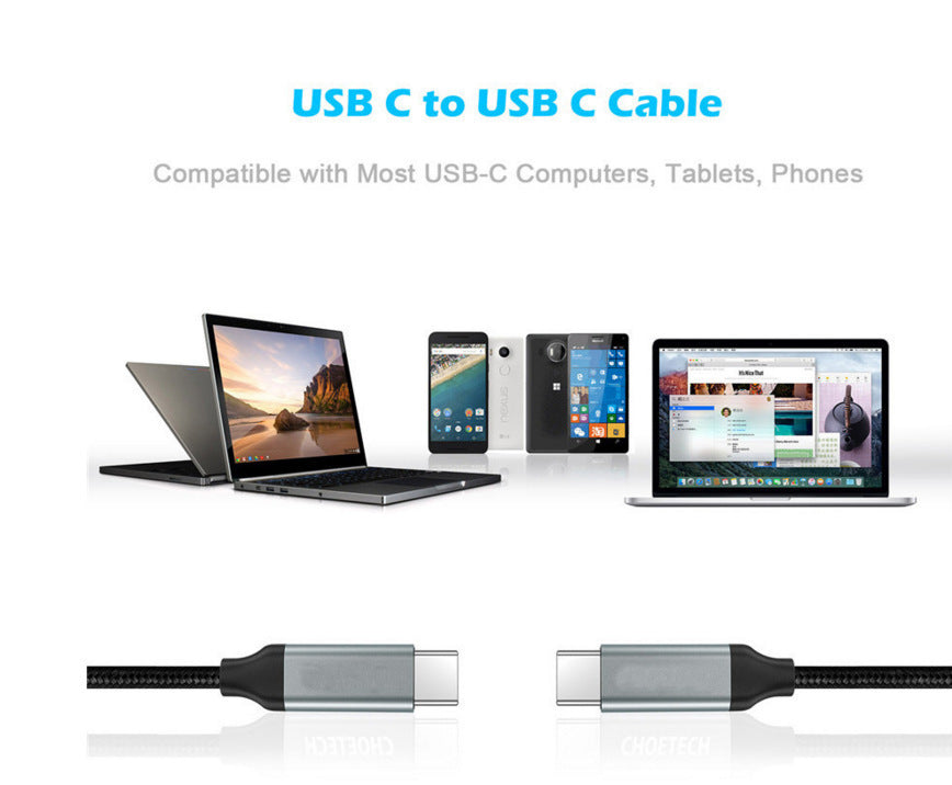 HKM-079379 TYPE-C Fast PD Braided Data Cable - 1 Meter Length, Single Head, Compatible with USB3.1 Devices